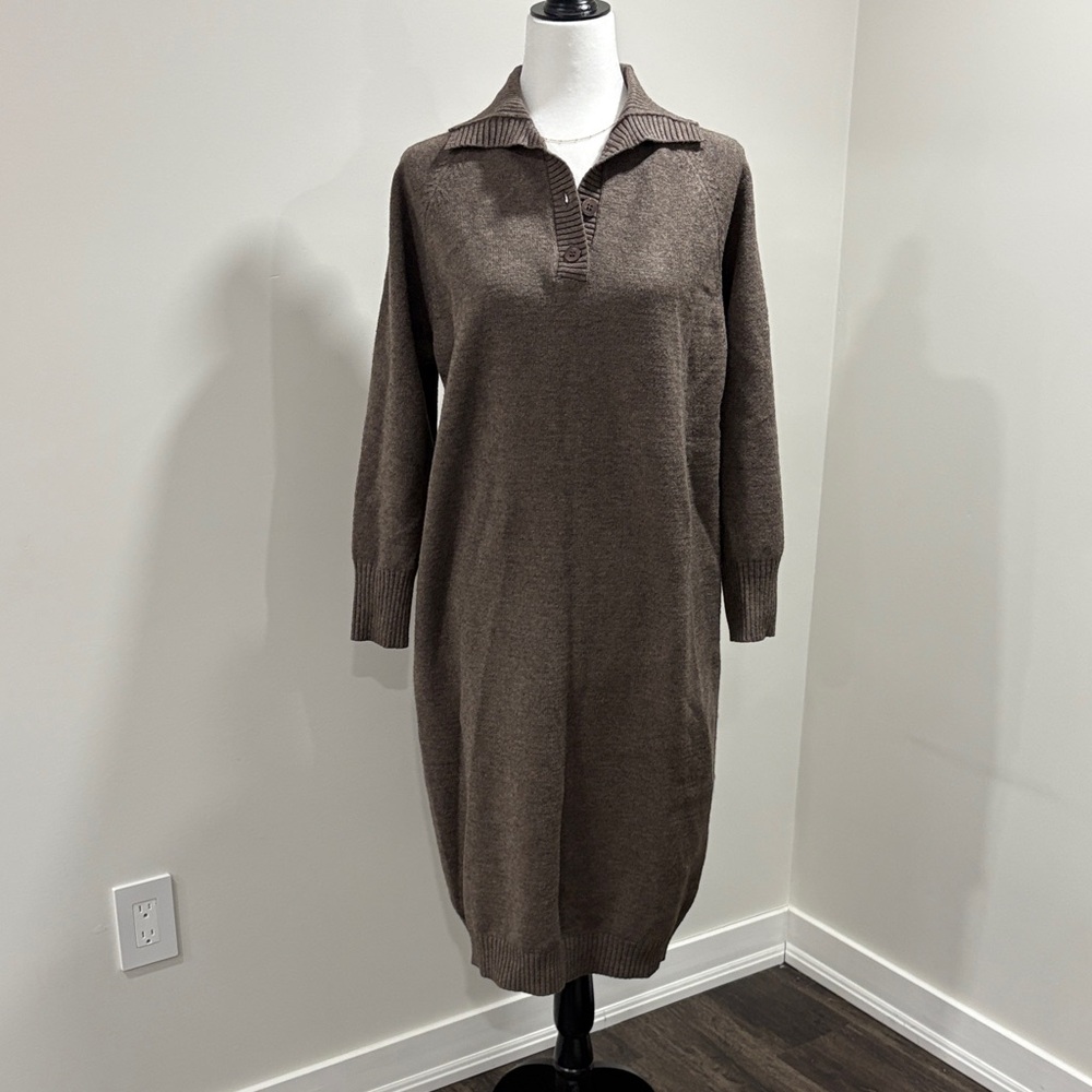 Brown Knit Collared Dress - Picture 1 of 6